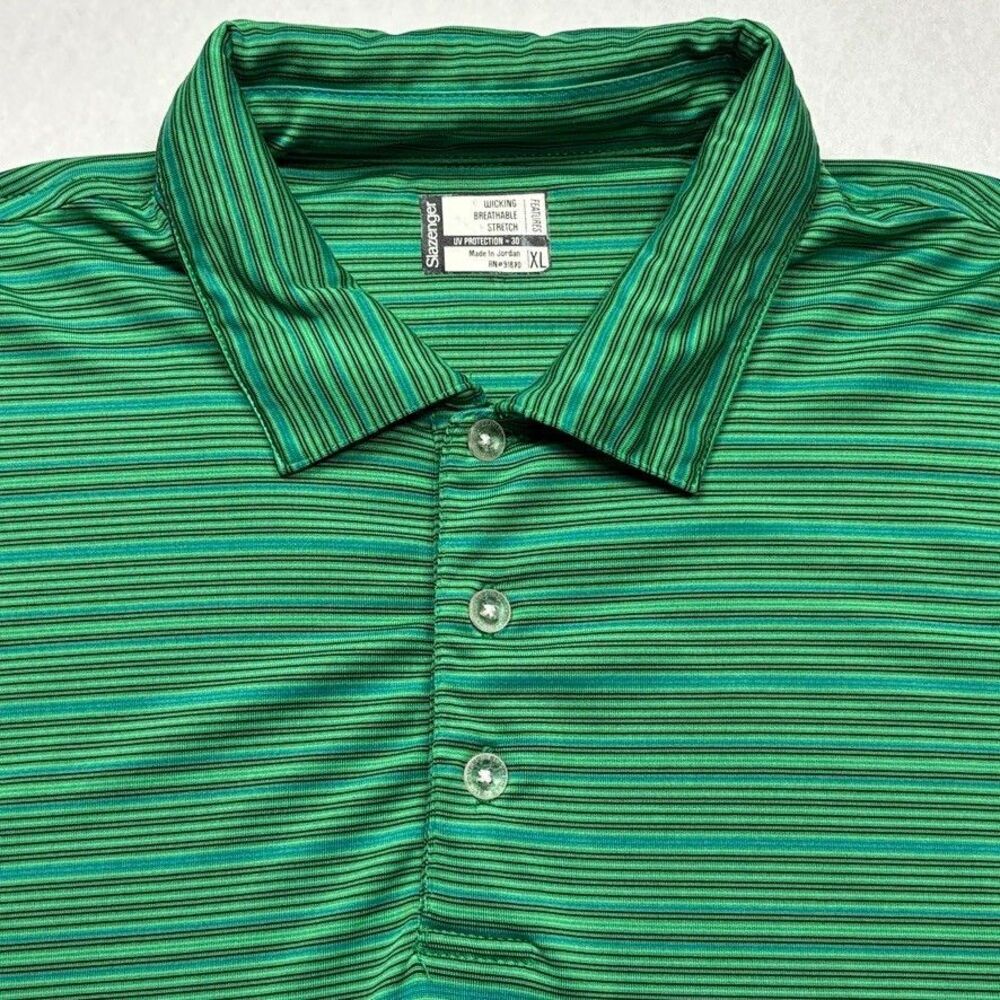 Slazenger Men's Green Striped Short Sleeve Polo Golf Shirt Sz XL